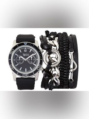 American Exchange Black and Silver Chronograph Watch with Bracelet Set